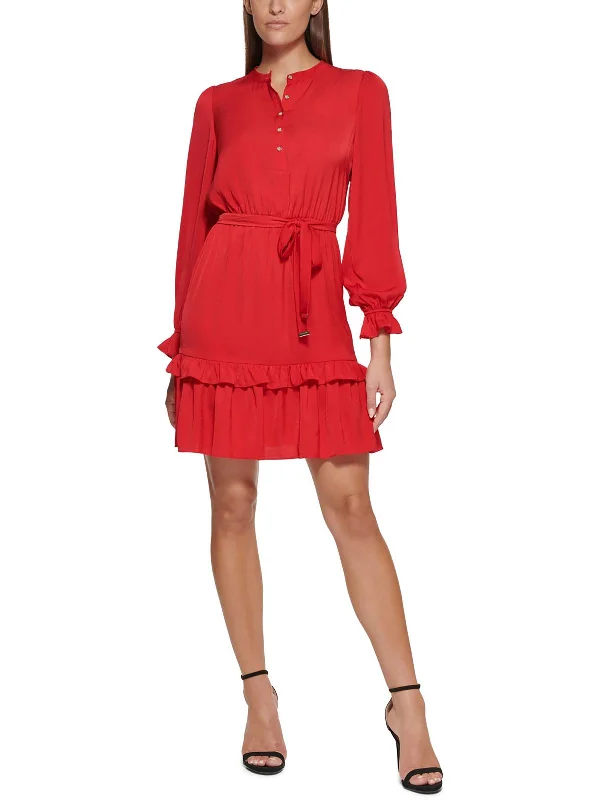 Women's Comfortable Garments Womens Satin Long Sleeves Fit & Flare Dress