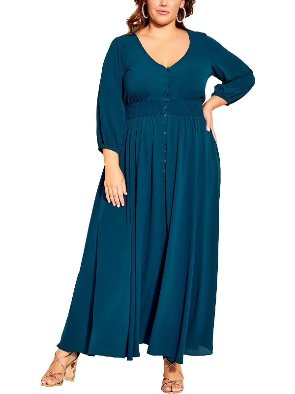 Women's Resort Garments Plus Womens Smocked Polyester Maxi Dress