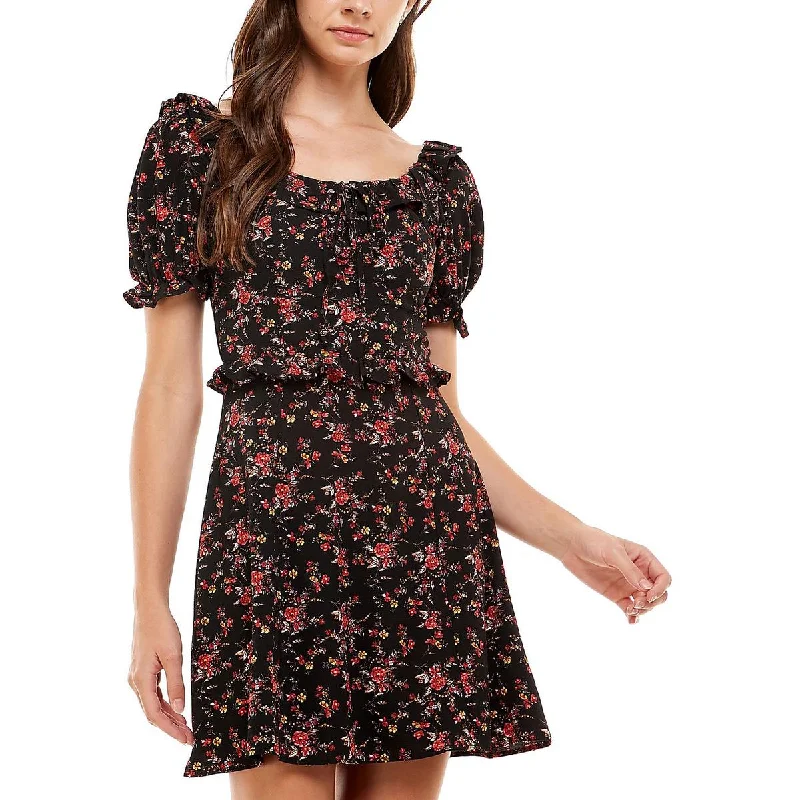 Women's Formal Event Outfit Juniors Womens Floral Open Back Fit & Flare Dress