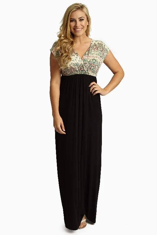 Women's Seasonal Wardrobe Clothing Ivory Moroccan Printed Top Maxi Dress