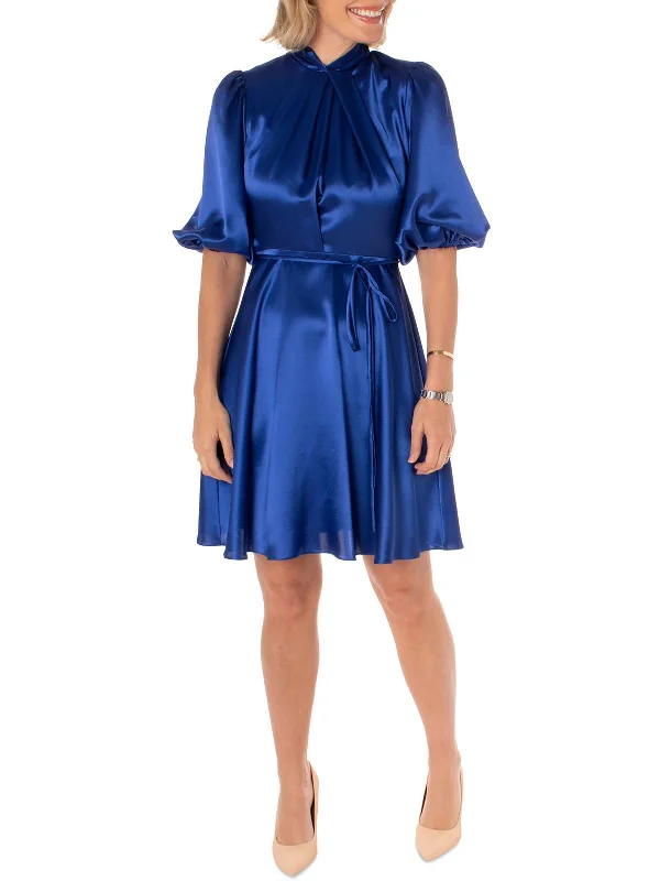 Preppy Style Womens Satin Fit & Flare Dress