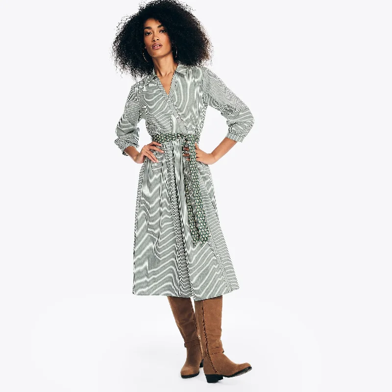 Clothing Brands Nautica Womens Quarter-Sleeve Striped Shirt Dress