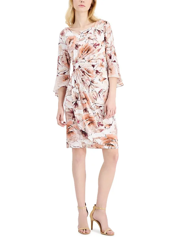 Boutique Styles Petites Womens Floral Flare Sleeve Sheath Dress