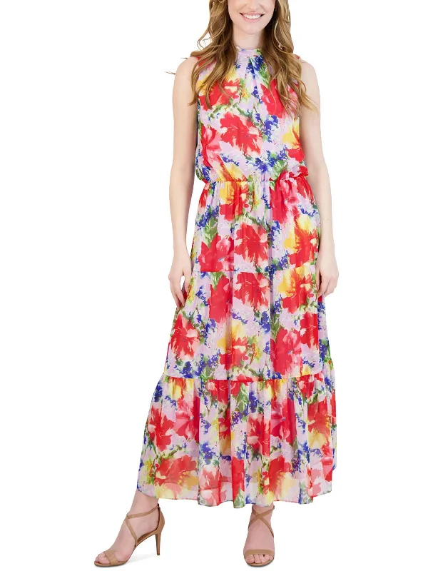 Online Boutiques Womens Chiffon Floral Print Maxi Dress