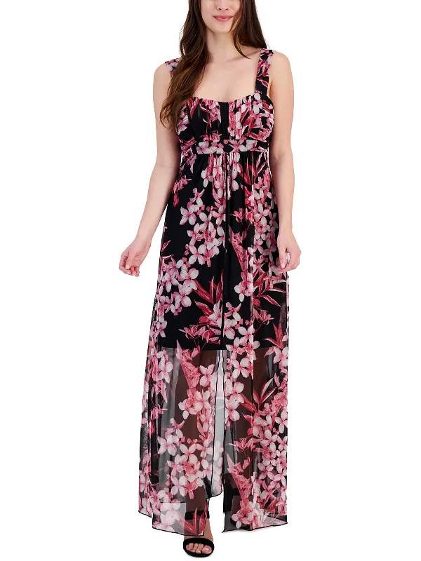 Tailored Clothing For Women Womens Floral Print Mesh Maxi Dress