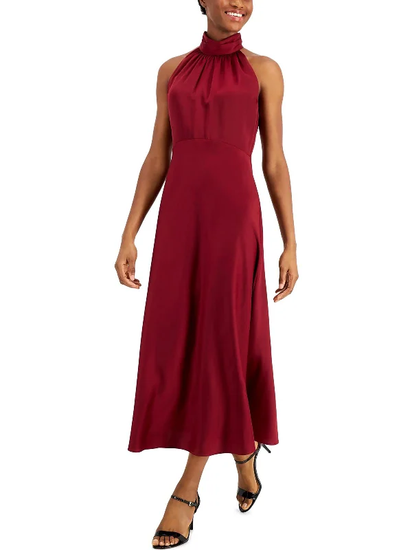Stylish Women's Garments Petites Womens Satin Long Halter Dress