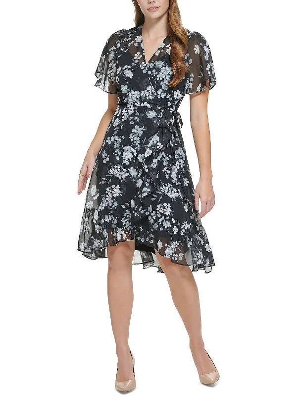 Current Trends Womens Chiffon Floral Print Fit & Flare Dress