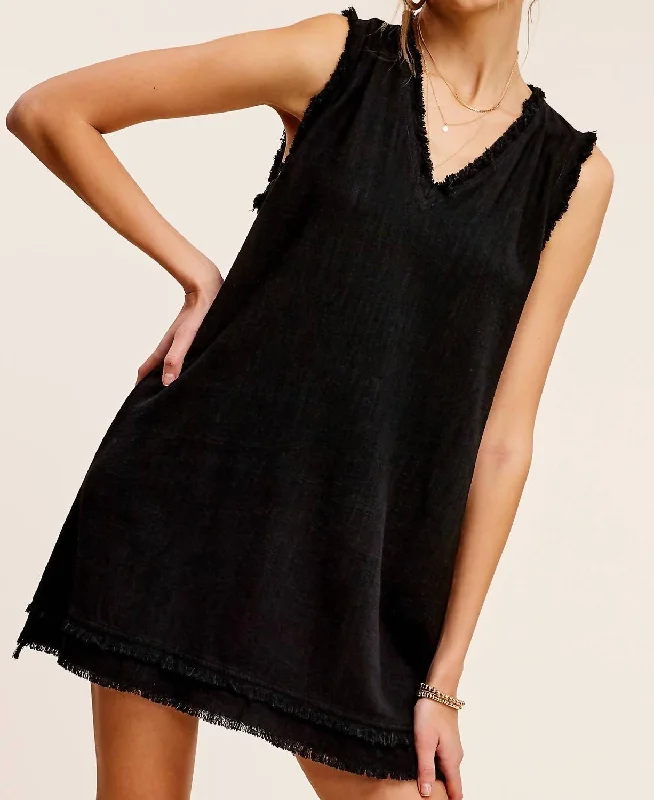 Stylish Women's Clothing Soft Wash Vneck Dress In Black