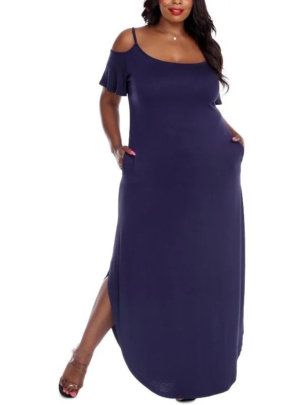Best Boutiques Online Plus Lexi Womens Jersey Cold Shoulder Maxi Dress