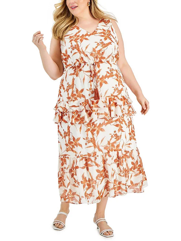 End of Season Sale Plus Womens Printed Long Maxi Dress