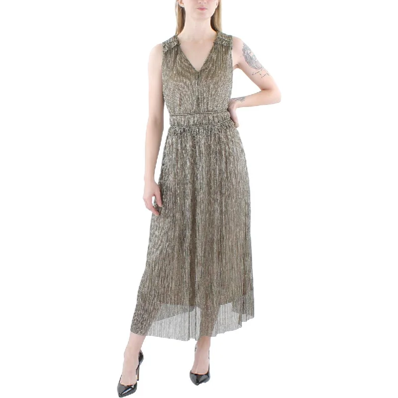Women's Clothing For Travel Womens Metallic Sleeveless Fit & Flare Dress