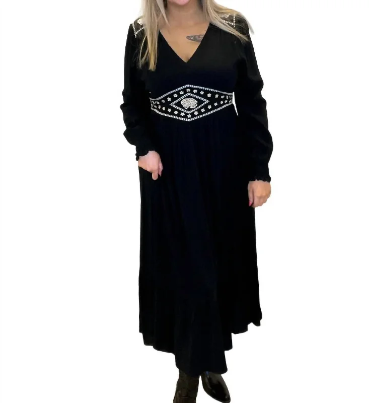 Online Boutiques Affordable Laura Embroidered Maxi Dress In Black