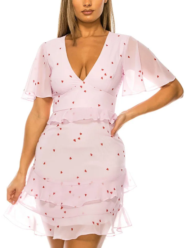 Trendy Women's Apparel for All Seasons Juniors Hearts Womens Chiffon Flutter Sleeves Fit & Flare Dress