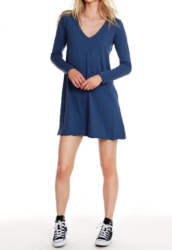 Women's Travel Outfit Set Long Sleeve V-Neck Dress In Coast