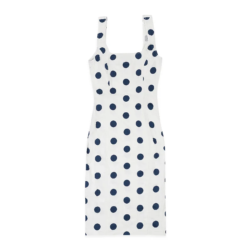 Premium Fashion POLKA U NECK SLEEVELESS NAVY DRESS