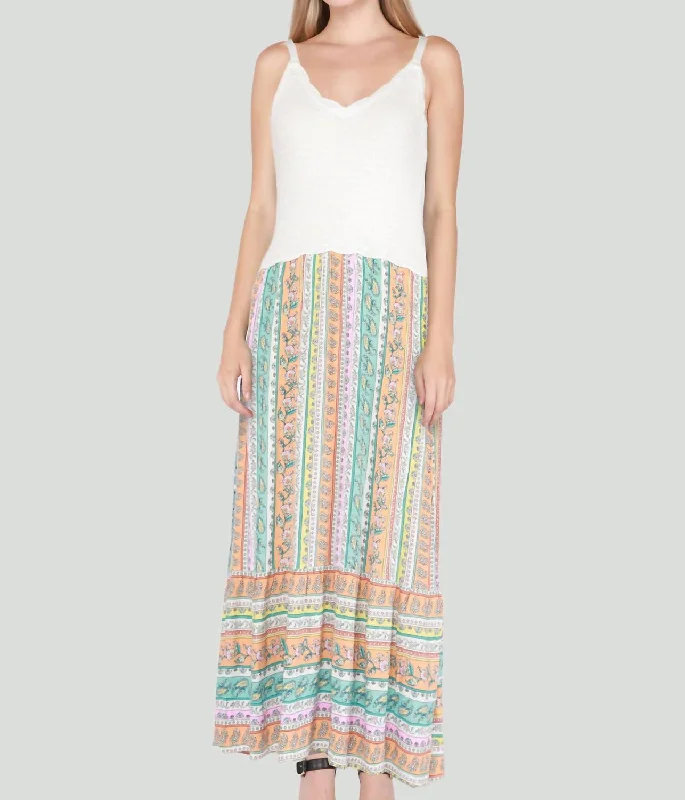 Unique Women's Fashion Pieces Crochet Top Maxi Dress In Peach Paisley Stripe