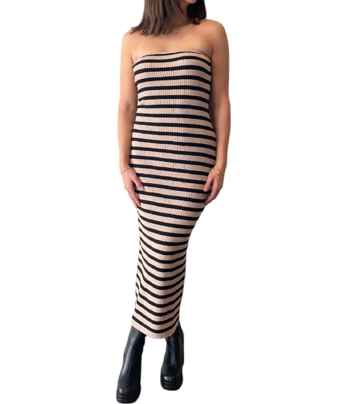 Women's Outerwear Garments Stripe Tube Maxi Dress In Black/white