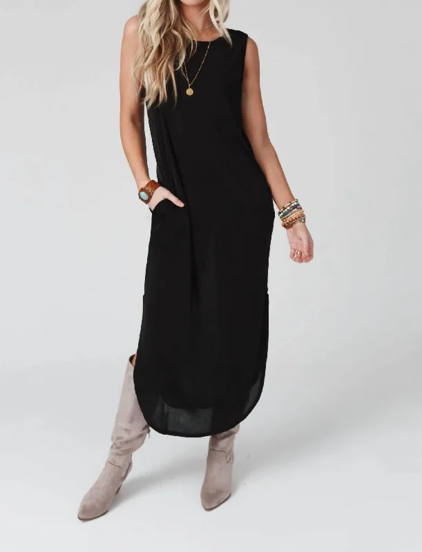 Women's Online Boutique Cassie Sleeveless Pocket Slinky Maxi Dress In Black