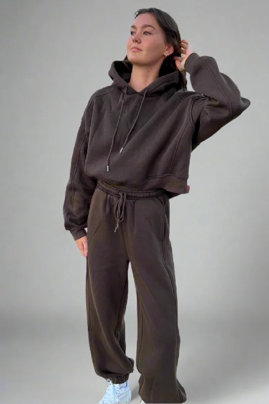 Stretch, Move, And Save On Yoga Clothing Cozy Girl Plush Sweat Set - Dark Mocha