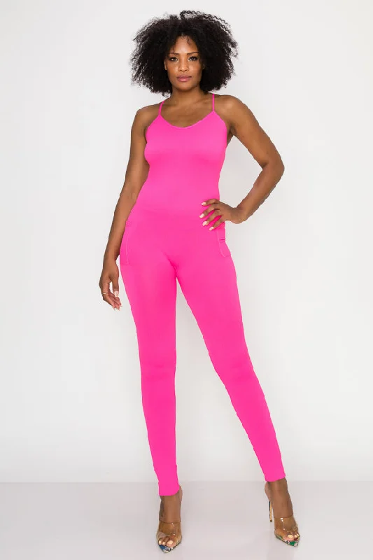 The Yoga Wear Sale You’Ve Been Waiting For Solid Basic Jumpsuit-Fuchsia