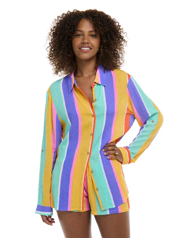 Breathe, Stretch, And Save On Yoga Apparel Floret Ode Loose Fit Shirt - Multi / Floret Stripe Breathe, Stretch, And Save On Yoga Apparel Floret Ode Loose Fit Shirt - Multi / Floret Stripe