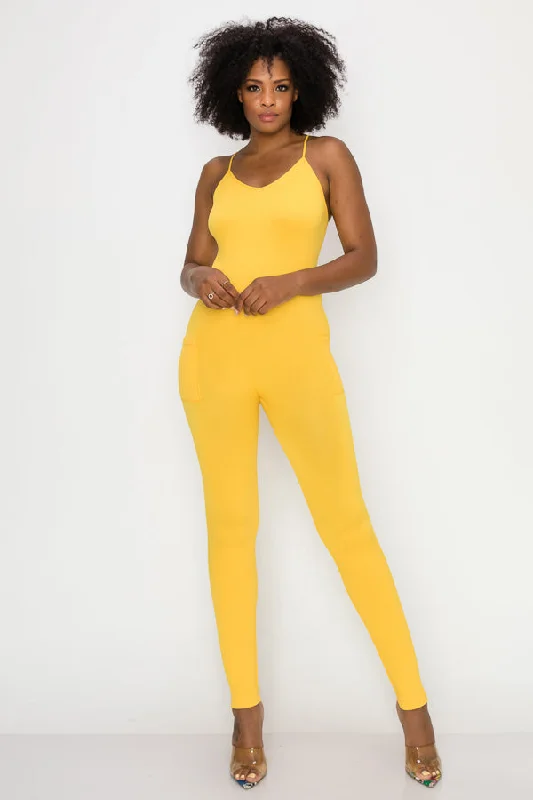 Affordable Yoga Fashion For Every Pose Solid Basic Jumpsuit-Mustard