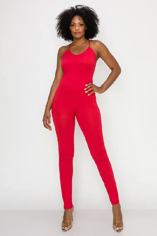 Enhance Your Flow With Stylish Yoga Wear At Great Prices Solid Basic Jumpsuit-Red