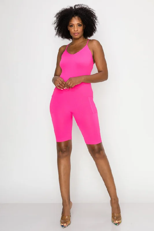 Don't Miss Out On Premium Yoga Wear Deals Solid Basic Romper-Fuchsia
