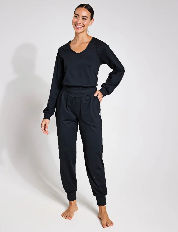 Performance Meets Savings In Our Yoga Wear Sale Gaia Yoga Long Sleeve Jumpsuit - Black