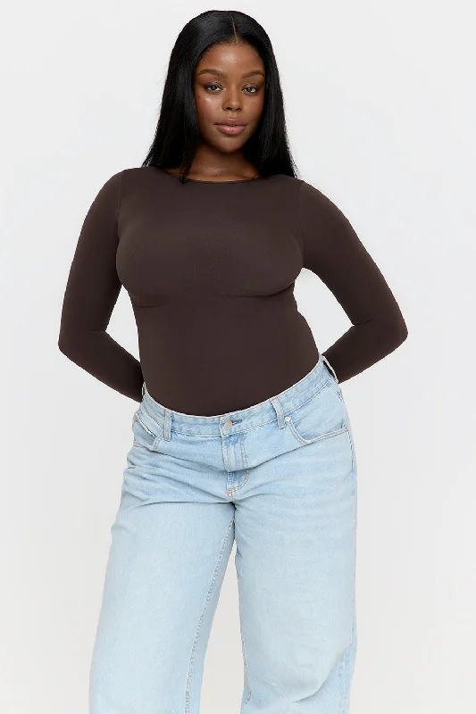 365 CONTOUR LONG SLEEVE SHAPING BODYSUIT - ESPRESSO