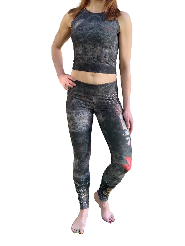 The Best Yoga Clothing At The Best Prices Vintage Gray "Buddha Set" Fitted Crop Top