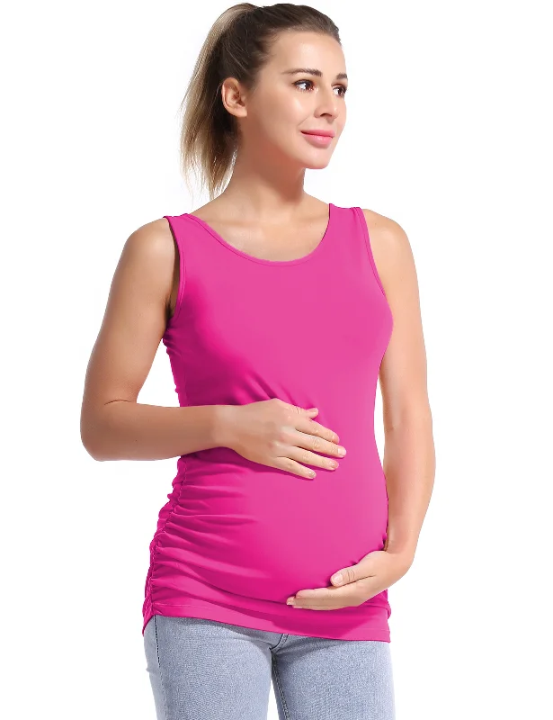 Embrace Comfort With Yoga Wear On Sale Maternity Side Shirred Tank Top magenta