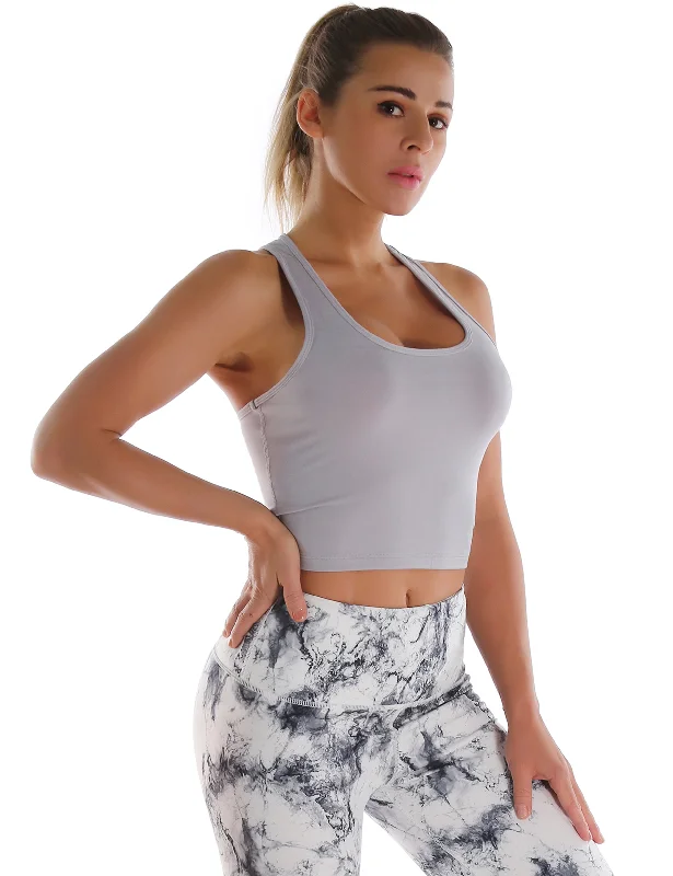 Your Yoga Wardrobe, Upgraded For Less Racerback Athletic Crop Tank Tops heathergray