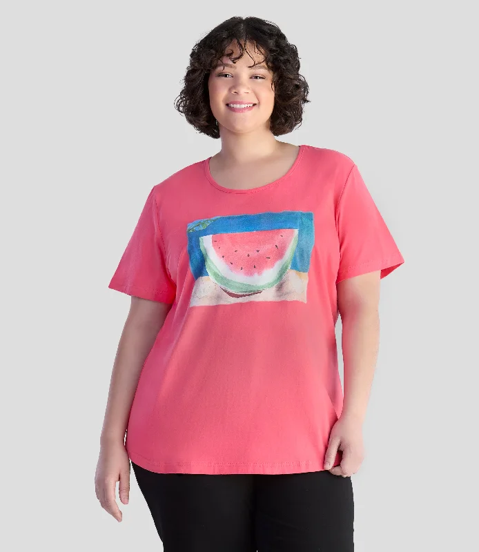 Stretch Your Limits, Not Your Wallet Designer Graphic Scoop Neck Top Watermelon