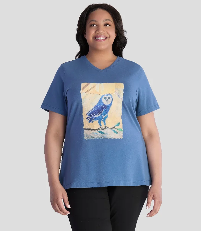 Flexibility Meets Affordability In Our Yoga Wear Sale Designer Graphic V-Neck Top Owl