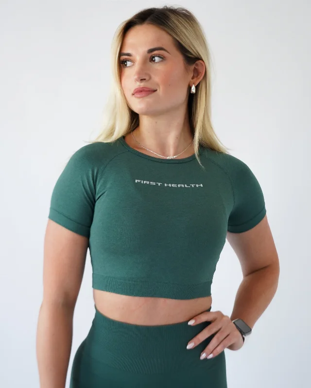 Find Your Perfect Fit With Discounted Yoga Outfits Enhance Cropped Tee - Forest