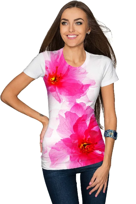 Fragrance Zoe White Pink Floral Print Designer Tee - Women