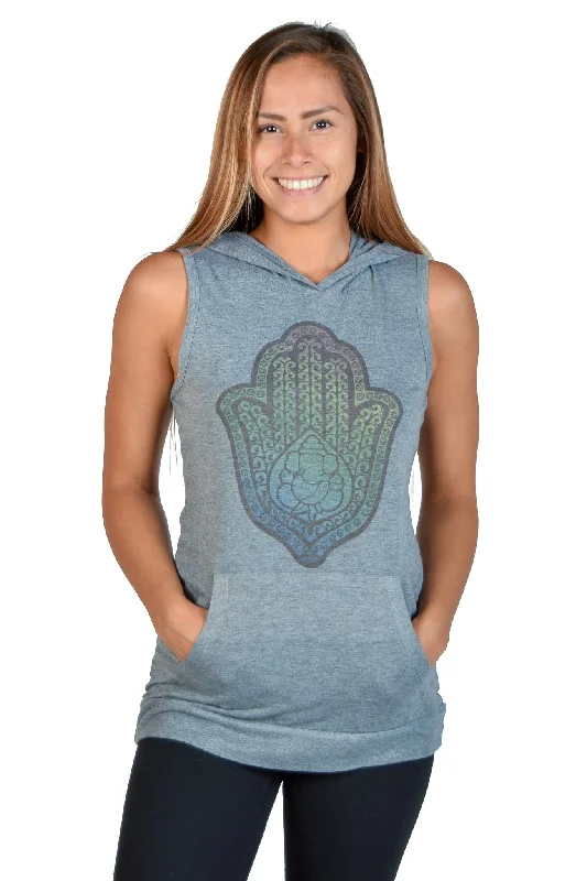 Stretch In Style With Budget-Friendly Yoga Wear Hamsa Hand Sleeveless Hoodie Tank