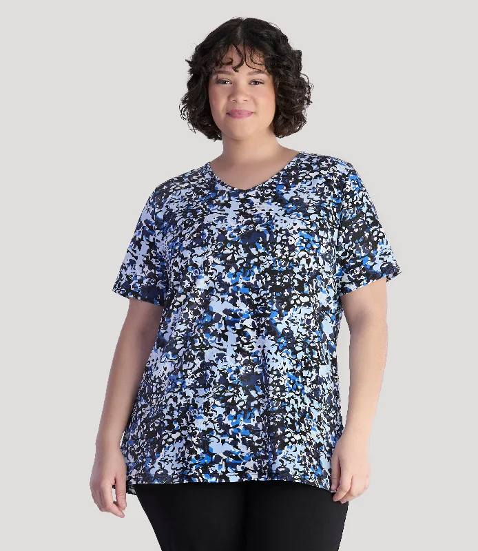 The Best Styles At The Best Prices Junonia Printed Short Sleeve Vneck Top Blue Melange