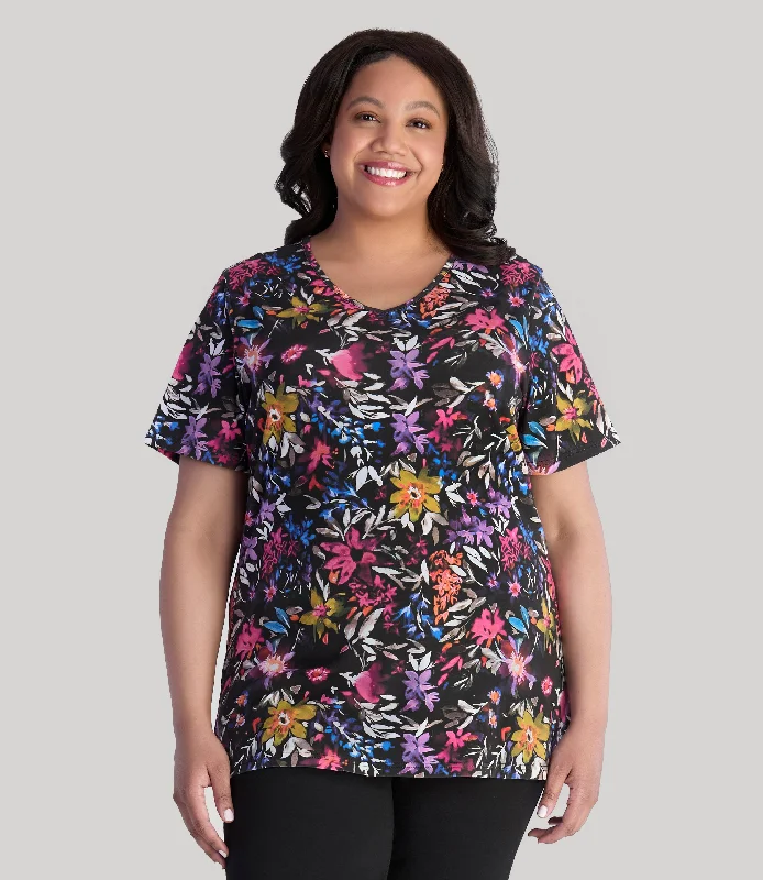 Premium Yoga Wear At Special Discounts Junonia Printed Short Sleeve Vneck Top Floral Forest