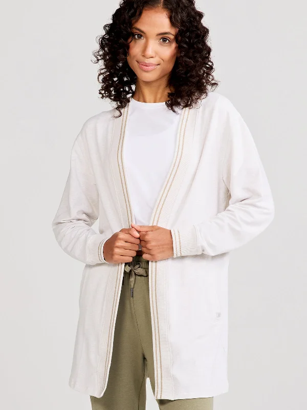 Move With Confidence In Discounted Yoga Outfits Varsity Letterman Stripe Cardigan