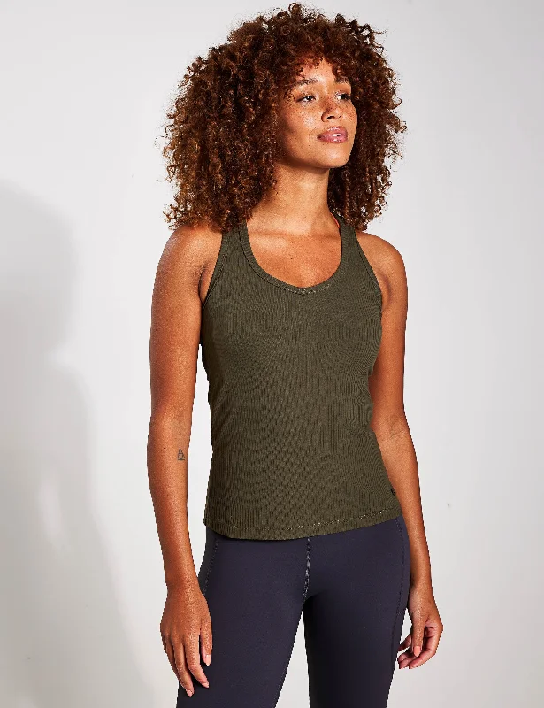 Leera Ribbed Tank - Olive Green