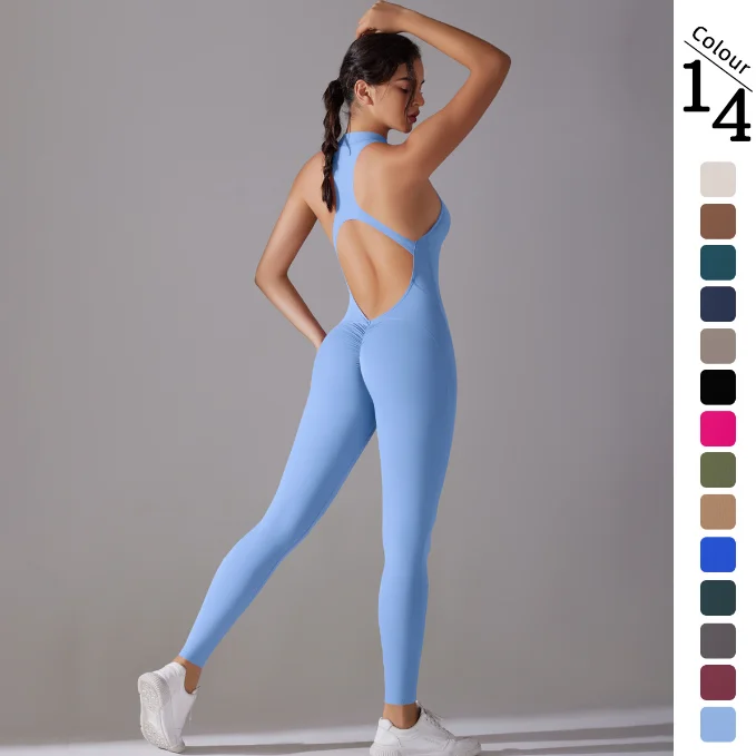 Plus size nude sports beauty back long one-piece yoga suit Running fitness suit