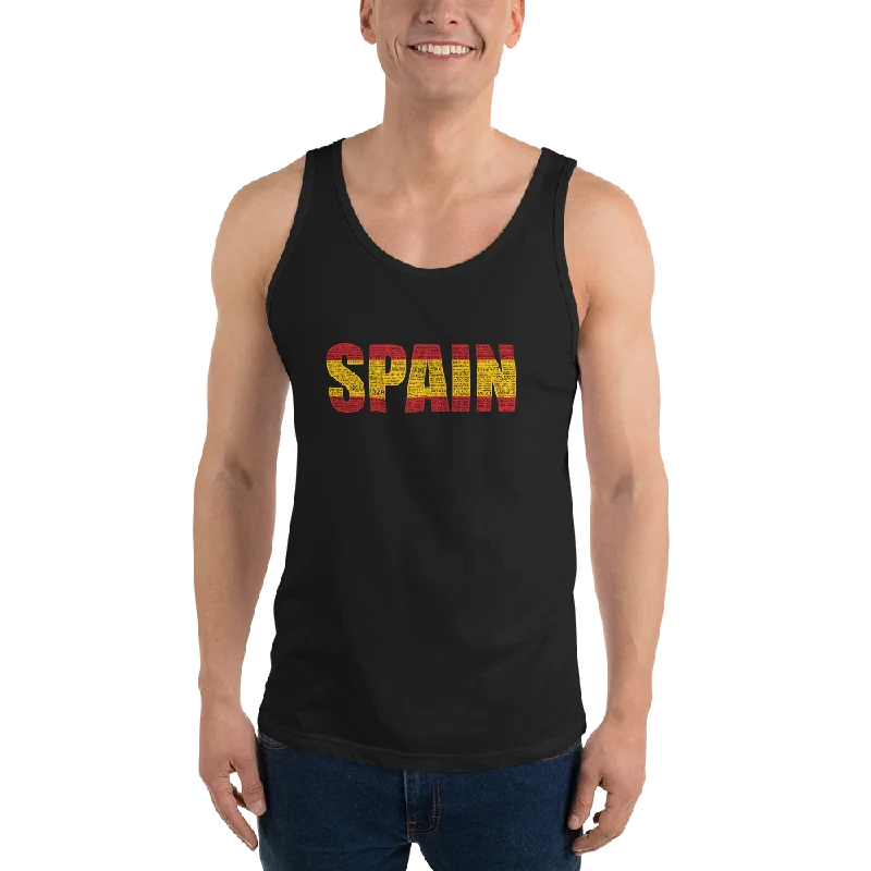 Spain" (Red and Yellow, Black Letters) Unisex Tank Top