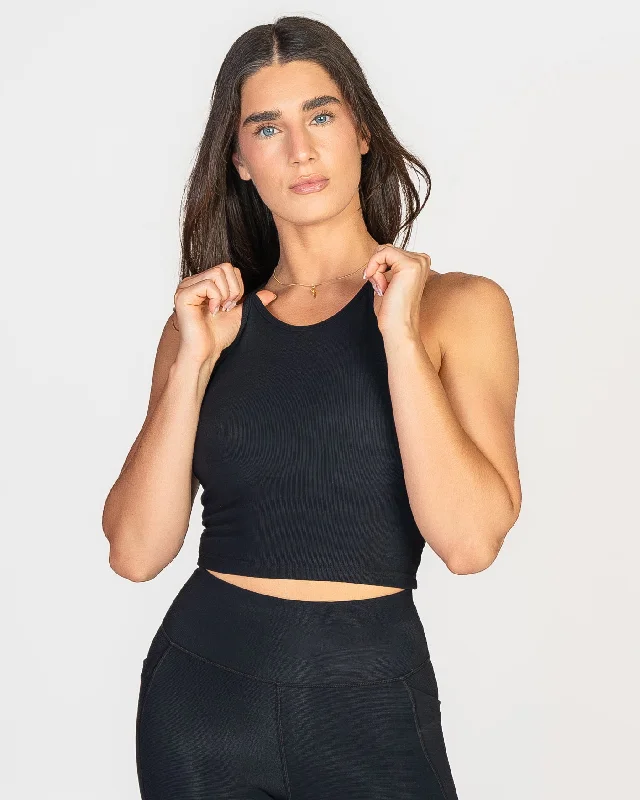Your Yoga Essentials, Now At Lower Prices Ribbed Thin Strap Crop Tank - Black