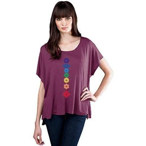 Womens Floral Chakras Slub Fine Jersey Top - Made in USA