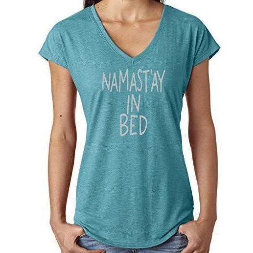 Womens Namast'ay in Bed V-neck Tee Shirt