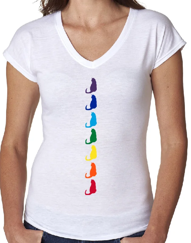 Womens Chakra Cats Vee Neck T-shirt