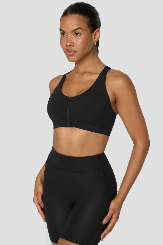 Premium Yoga Wear At Special Discounts FORMTECH ZIP FRONT OPEN BACK SPORTS BRA - BLACK
