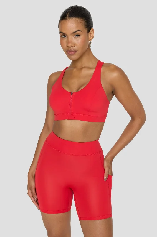 Find Your Perfect Fit With Discounted Yoga Outfits FORMTECH ZIP FRONT OPEN BACK SPORTS BRA - CHILLI RED